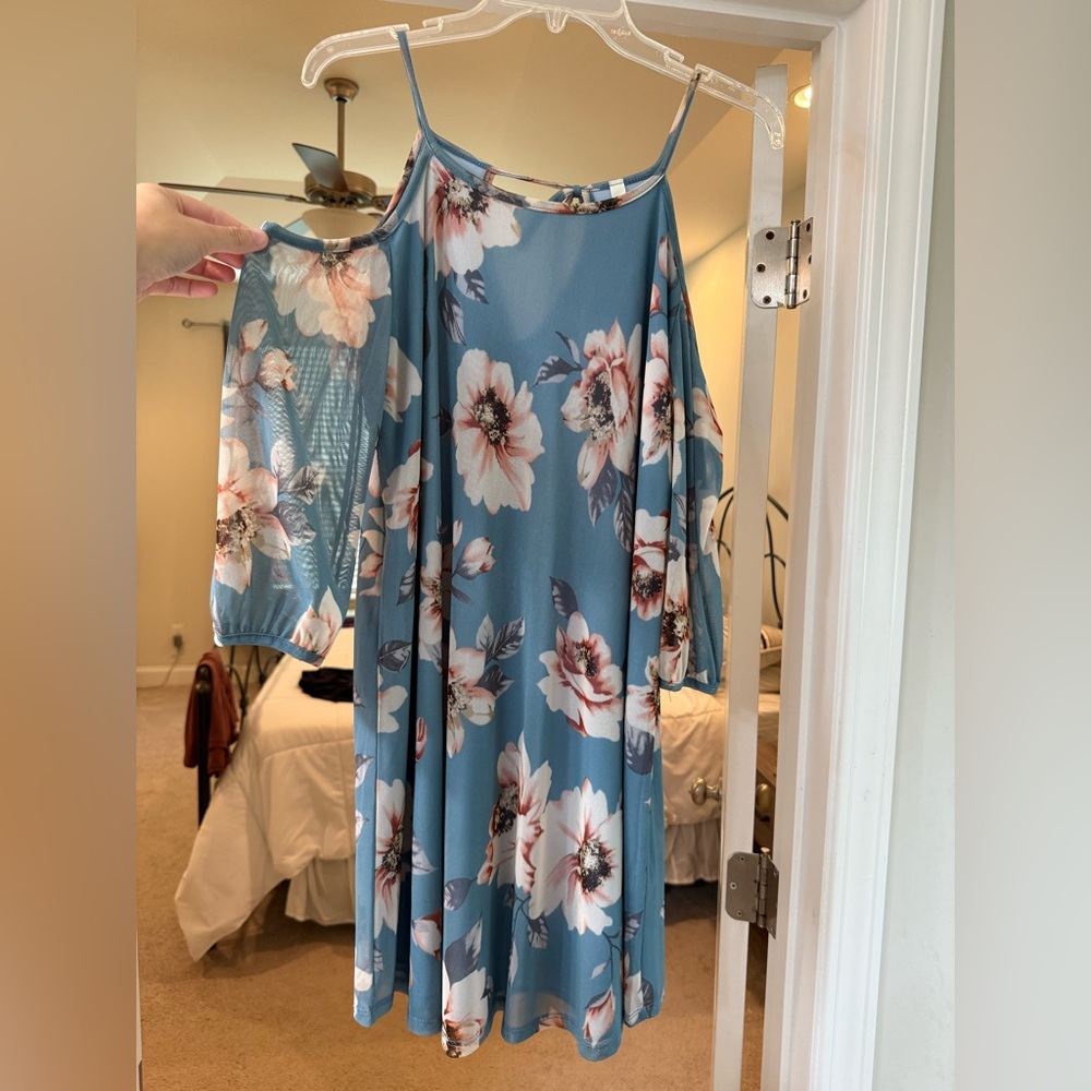 MTS One Shoulder Floral Dress in Blue and White